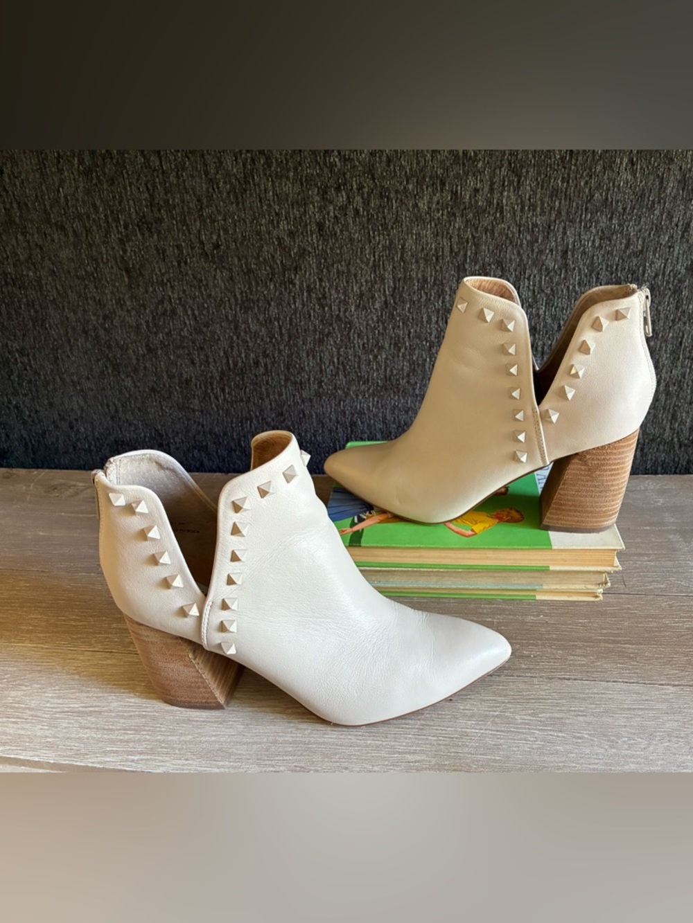 Steve Madden Gloria Studded Pointed-Toe Ankle Boots in Cream